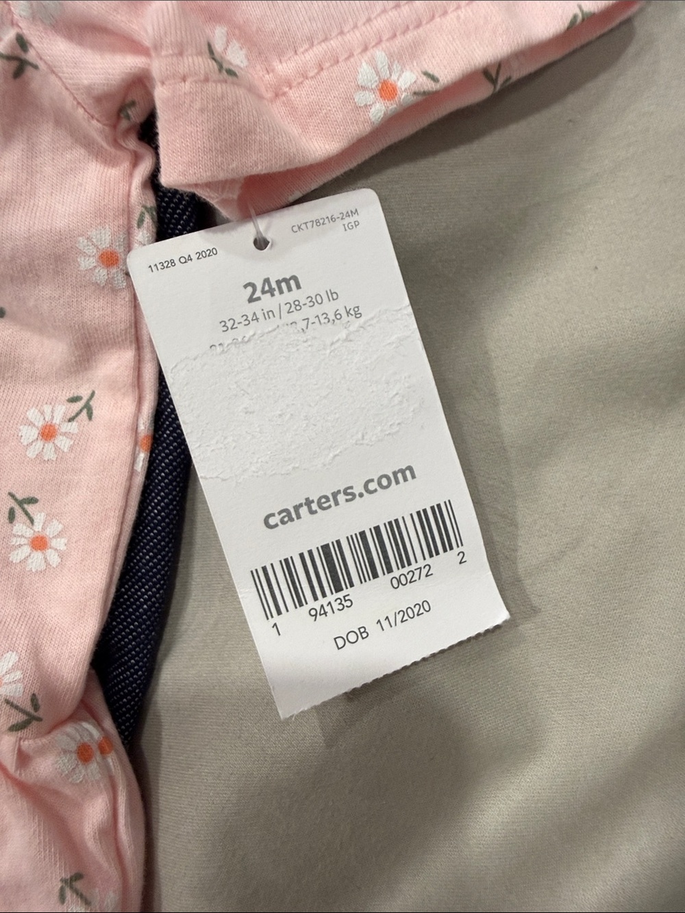NWT - Carter's Pink 'Happy' Peplum Bodysuit with Navy Leggings (2pcs Set) - Picture 6 of 10